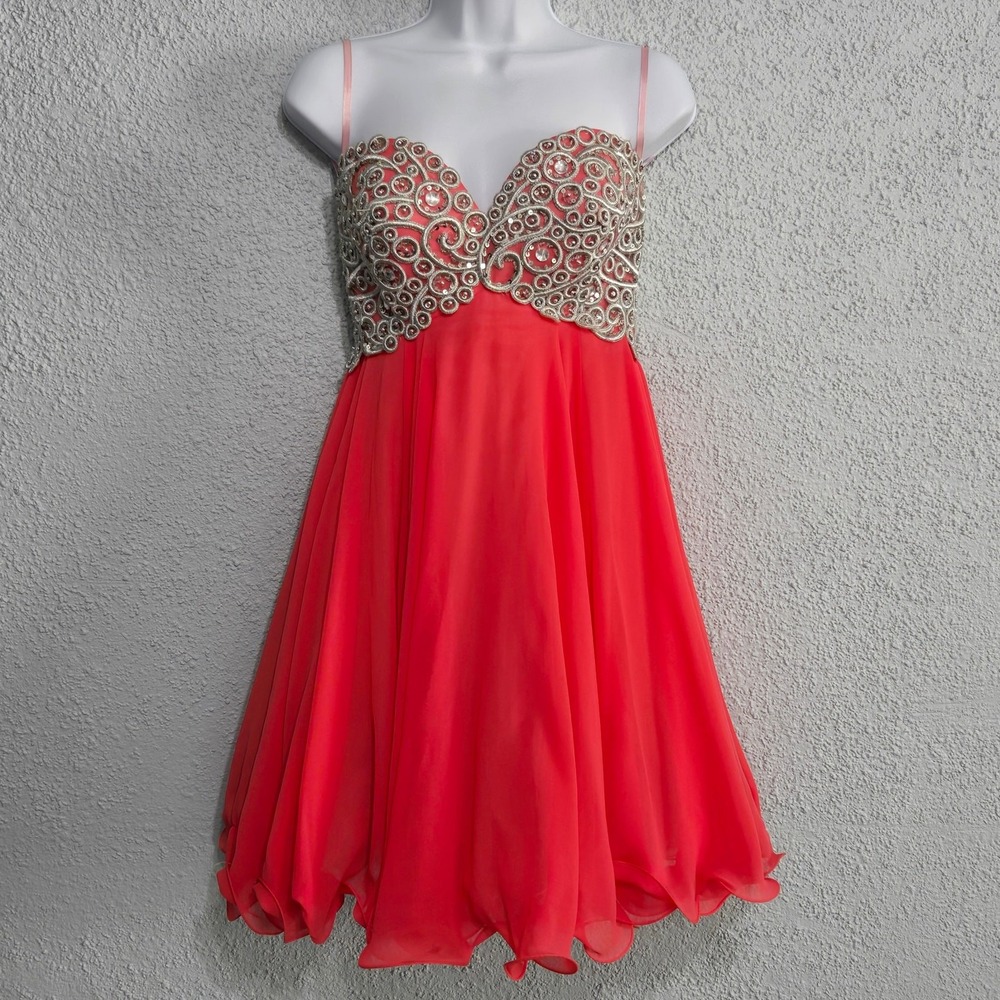 Fiesta Womens Embellished Beaded Rhinestone Ethereal Fairy Babydoll Dress Size S